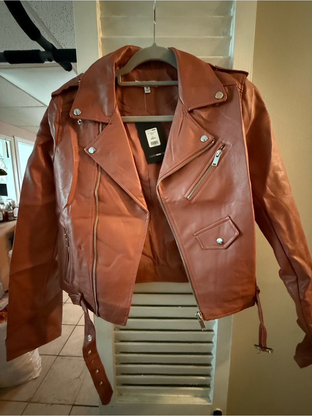 Fashion Nova Rust Faux Leather Moto Jacket
